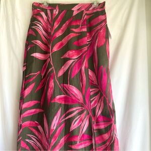 Time & Tru Pink and Khaki Linen Blend Green Women's Midi Skirt